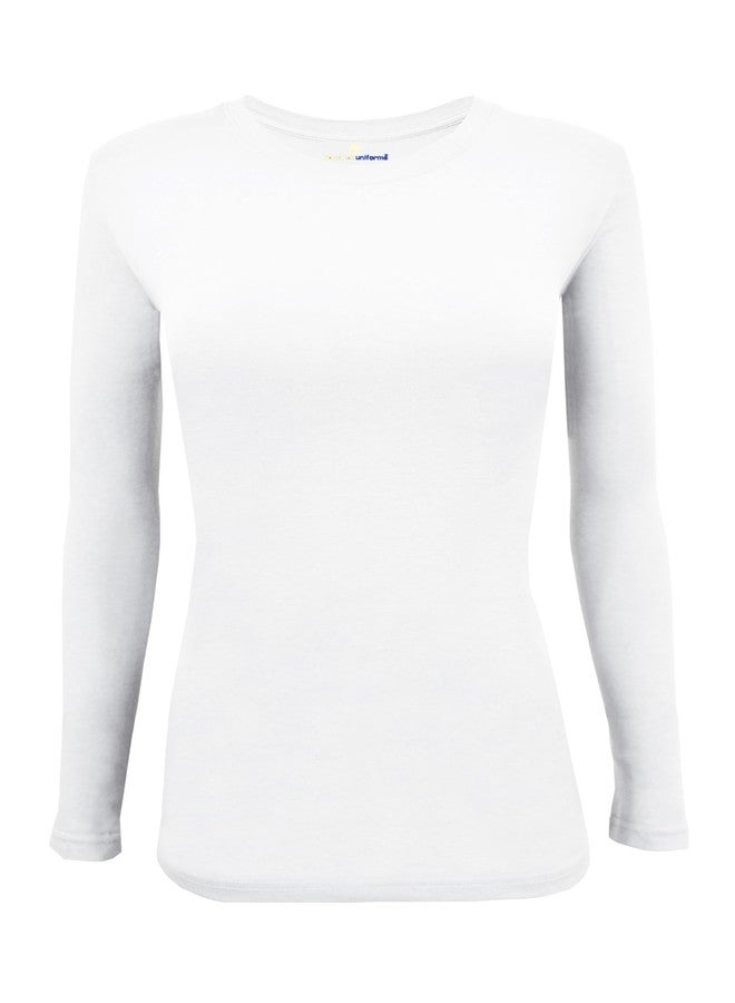Natural Uniforms Women's Under Scrub Tee Crew Neck Long Sleeve T-Shirt (White, Large) - Image 1